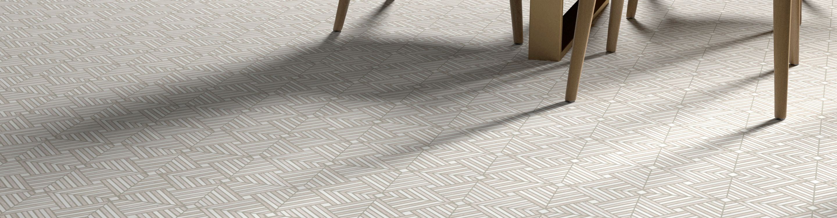 mosaic tile flooring in dining room